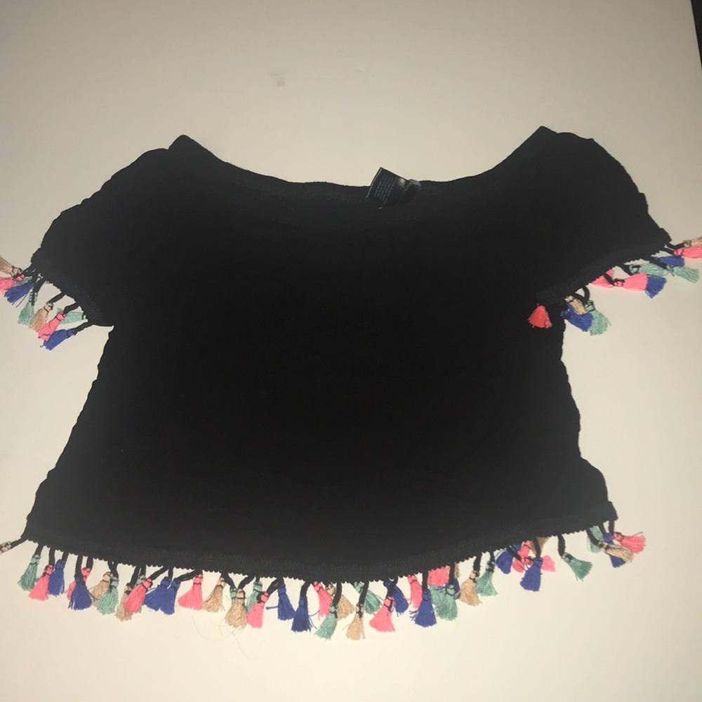 Black Crop Top with Tassels
